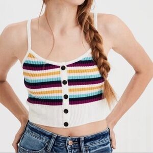 American Eagle Women’s Rainbow Striped Crop Knit Tank Top Size Medium